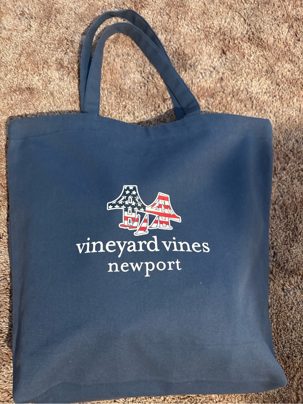 Vineyard Vines Navy Tote with Patriotic Whale Logo